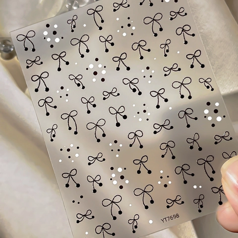 5D Embossed Bowknot Nail Stickers Sweet Elegant Bow Polka Dot Manicure Decoration Decals For Women DIY Nail Art Accessories