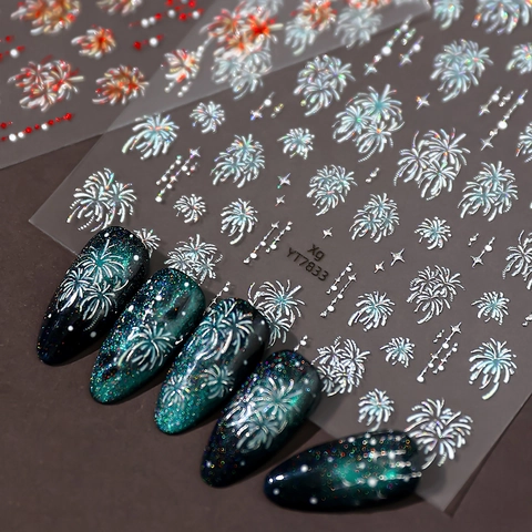 3D Holographic Firework Nail Art Stickers Laser Gold Silver Starry Self Adhesive Nail Decals For Women DIY Manicure