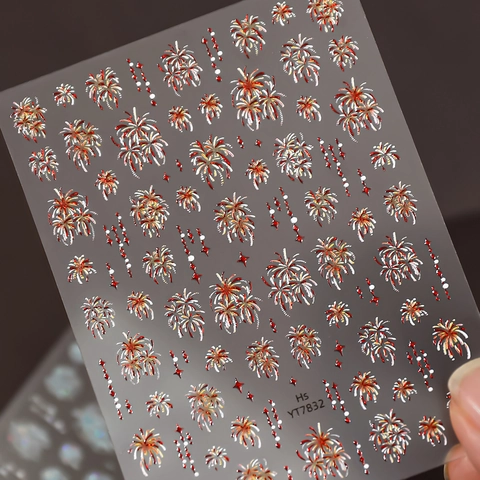 3D Holographic Firework Nail Art Stickers Laser Gold Silver Starry Self Adhesive Nail Decals For Women DIY Manicure