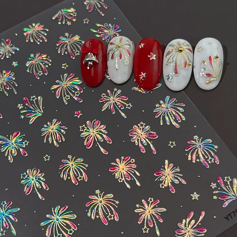Holografische Feuerwerk-Nagelaufkleber 3D Laser Stern Design Nagel-Decals Für Damen Festliche Maniküre Dekoration Zubehör