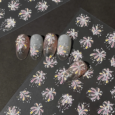 3D Geprägte Feuerwerk Nagelaufkleber Süße Bunte Feuerwerk Design DIY Selbstklebende Nagel Abziehbilder Für Damen Maniküre Dekoration
