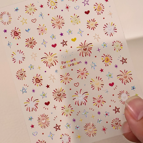 Laser Fireworks Celebration Nail Stickers Star Heart Pattern Holographic Nail Art Decals For Women Festive Manicure Decoration