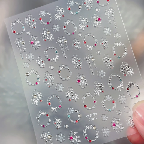 3D Embossed Christmas Snowflake Nail Art Stickers Gold Silver Winter Wreath Bow Self Adhesive Manicure Decoration For Women