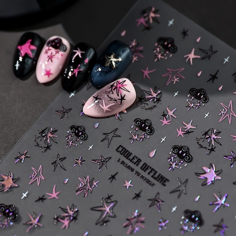 5D Embossed Star Cloud Nail Art Stickers Y2K Gothic Lettering Holographic Laser Self Adhesive Decals For Women DIY Decoration