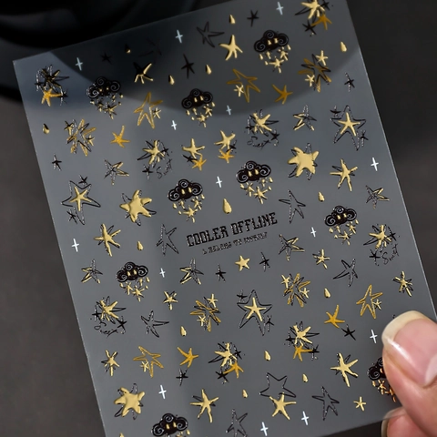 5D Embossed Star Cloud Nail Art Stickers Y2K Gothic Lettering Holographic Laser Self Adhesive Decals For Women DIY Decoration