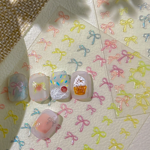 3D Relief Gelee Schleife Nagelkunst Aufkleber Macaron Bunte Harz Schleife Nageldecals Für Damen DIY Maniküre Dekoration