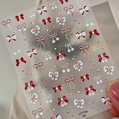 5D Embossed Nail Art Stickers 3D Bow Star Design Self Adhesive Nail Decals For DIY Manicure Christmas New Year Women Decoration