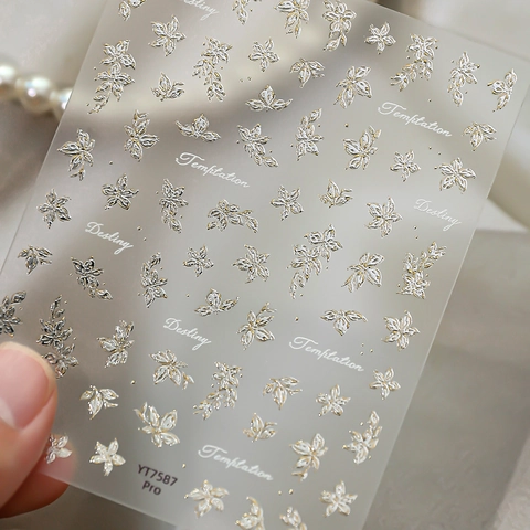 5D Reliëf Nagelkunst Stickers Goud Zilver Bloem Vlinder Blad Ontwerp Zelfklevende Manicure DIY Nagel Decals Vrouwen