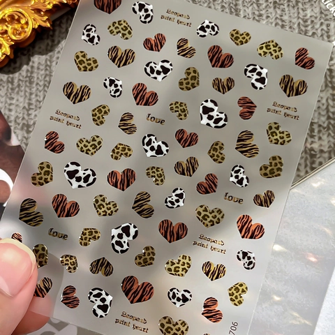 3D Leopard Print Heart Star Nail Art Stickers Animal Pattern Self Adhesive Nail Decals For Women DIY Manicure Decoration
