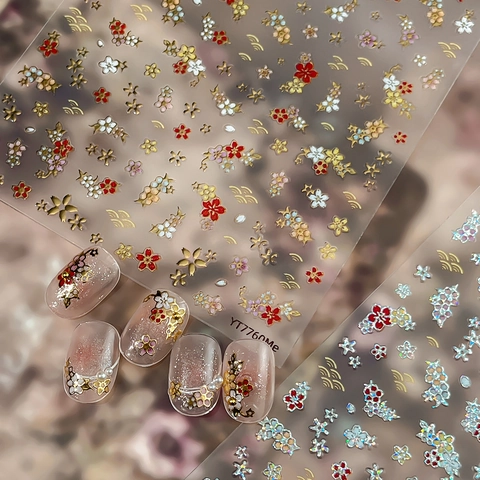 Japanese Cherry Blossom Nail Stickers Gold Foil Hot Stamping Sakura Flowers Wave Patterns Nail Art Decals DIY Manicure Jewelry
