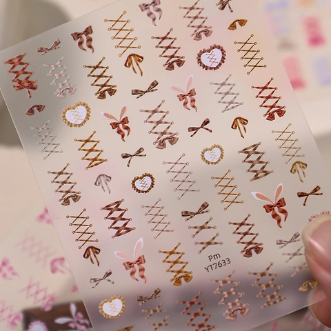 Sweet Bowtie Heart Pattern Nail Art Stickers Self-Adhesive Thin Decals For Women Ballet Style DIY Manicure Decoration Decals