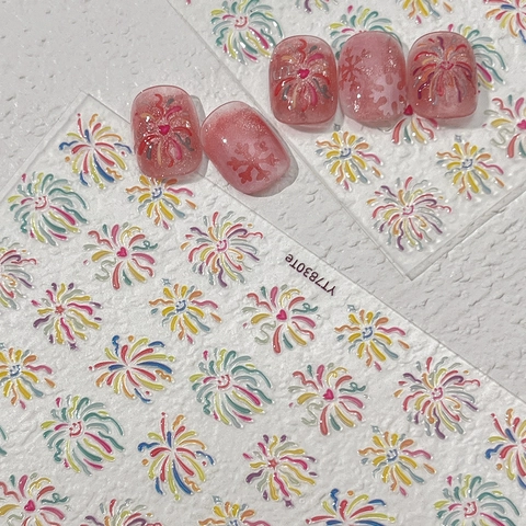 3D Geprägt Feuerwerk Nagelaufkleber Bunte Herz Smiley Aufkleber Für DIY Maniküre Festlich Mode Damen Nagelkunst Dekoration