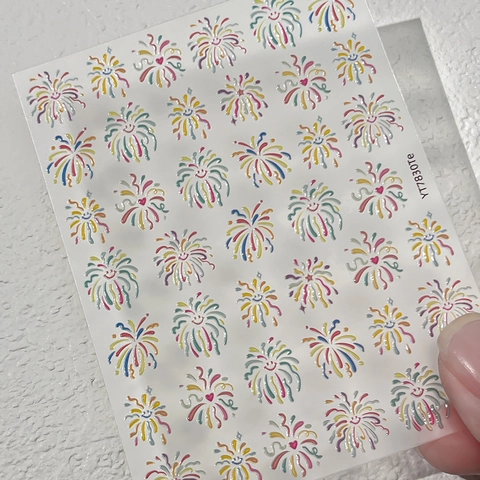 3D Geprägt Feuerwerk Nagelaufkleber Bunte Herz Smiley Aufkleber Für DIY Maniküre Festlich Mode Damen Nagelkunst Dekoration