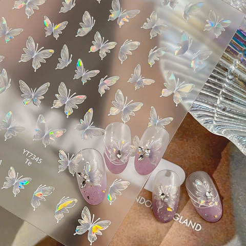 Irisierende Holografische Schmetterling Nagelkunst Aufkleber Laser Schalenlicht 3D Nagel Decals Für Damen DIY Maniküre Dekoration