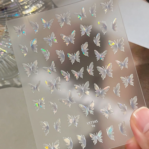 Irisierende Holografische Schmetterling Nagelkunst Aufkleber Laser Schalenlicht 3D Nagel Decals Für Damen DIY Maniküre Dekoration