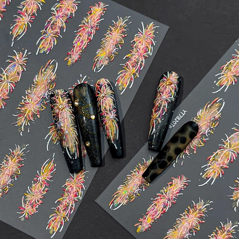 5D Reliëf Holografisch Vuurwerk Nagelkunst Stickers Kleurrijke Laserglitter Zelfklevende Manicure Decoratie Voor Nieuwjaar