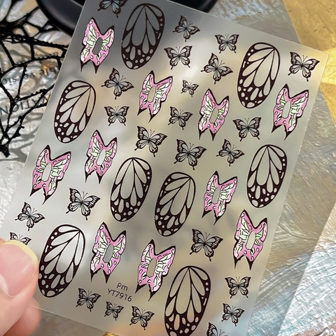 Adesivi per Unghie a Farfalla Decalcomanie Laser Olografiche Ali di Farfalla Rosa Nero DIY Decorazione Manicure per Donna Gioielli