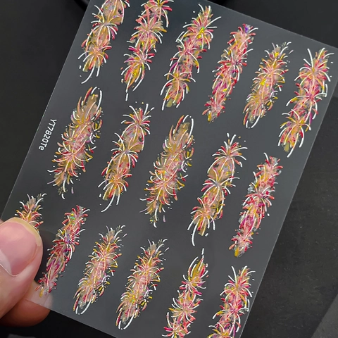 5D Reliëf Holografisch Vuurwerk Nagelkunst Stickers Kleurrijke Laserglitter Zelfklevende Manicure Decoratie Voor Nieuwjaar