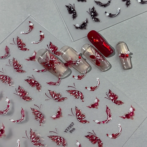 3D Butterfly Nail Art Stickers Red Black Silver Stamping Sweet Cute DIY Manicure Decals For Women Fashion Nail Accessories