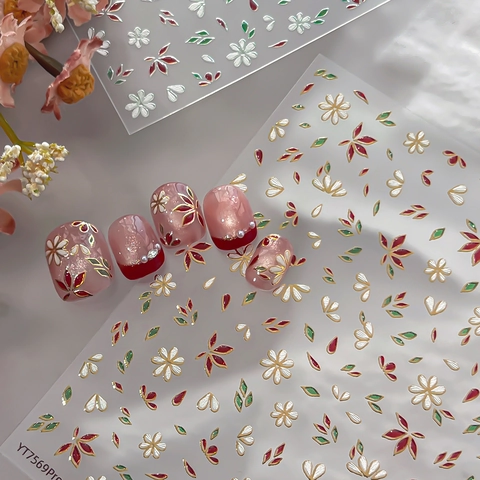 3D Geprägte Blumen Nagelkunst Aufkleber Gold Silber Prägung Selbstklebende Blumen Blatt Decals Für Damen DIY Maniküre Dekoration