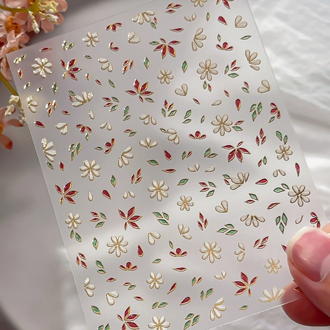 3D Embossed Floral Nail Art Stickers Gold Silver Stamping Self Adhesive Flower Leaf Decals For Women DIY Manicure Decoration