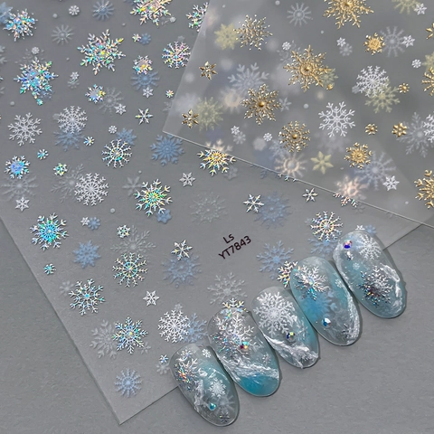 Holographic Snowflake Nail Art Stickers Self-Adhesive Laser Gold White Winter Christmas Manicure Decoration Decals Accessories