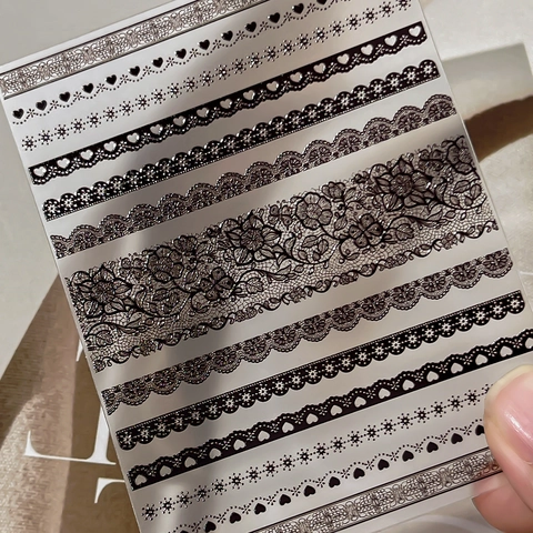 Pegatinas para Uñas de Encaje Blanco Negro Patrón de Corazón Copo de Nieve Flor Decoración de Nail Art DIY Mujer
