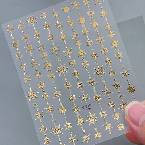 5D Relief Snowflake Chain Nail Stickers For Women Minimalist White Gold Silver Bronzing Winter Christmas Nail Art Decals DIY Manicure Jewelry