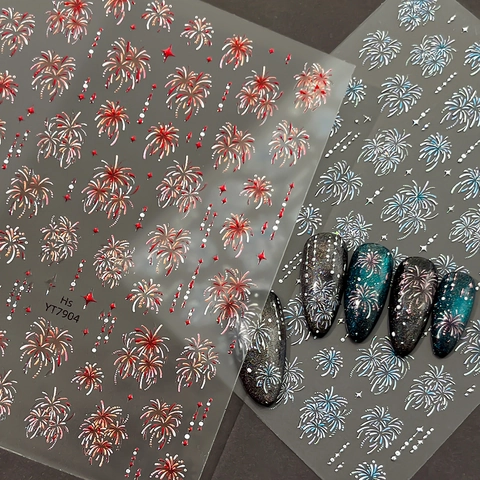 3D Relief Fireworks Star Nail Art Stickers Laser Holographic Gold Silver Nail Decals Manicure Decorations For Women DIY