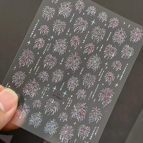 3D Relief Fireworks Star Nail Art Stickers Laser Holographic Gold Silver Nail Decals Manicure Decorations For Women DIY