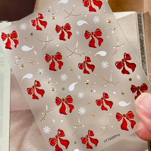 3D Embossed Christmas Bow Nail Stickers Jelly Gold Silver Stamping Snowflake Nail Decals Festive DIY Manicure Accessories For Women