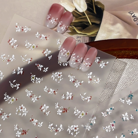 3D Relief Weiß Blumen Nagelaufkleber Kleines Gänseblümchen Muster Selbstklebende Maniküre Abziehbilder Für Damen Nageldekoration