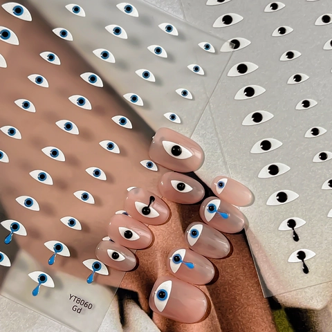 Minimalist Evil Eye Nail Art Stickers Cartoon Eyes Tear Design Adhesive Decals For Halloween Party Women Manicure Decoration