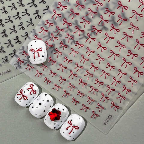 Adesivi per Unghie 3D Rilievo Fiocco Rosso Nero DIY Manicure Decorazione Decalcomanie per Donna Stile Dolce Yitu Nailart