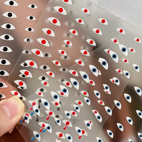 Minimalist Evil Eye Nail Art Stickers Cartoon Eyes Tear Design Adhesive Decals For Halloween Party Women Manicure Decoration