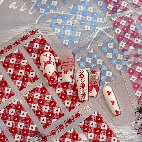 Christmas 3D Nail Art Stickers Embossed Heart Gingham Snowflake Deer Patterns DIY Manicure Decals Festive Women Nail Jewelry
