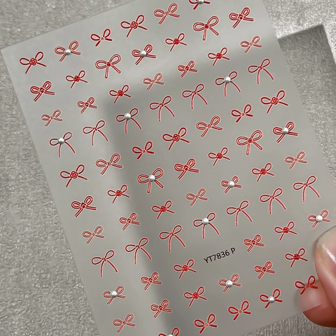 3D Relief Bow Nail Art Stickers With Artificial Pearl French Style Butterfly Design DIY Nail Decoration Decals For Women