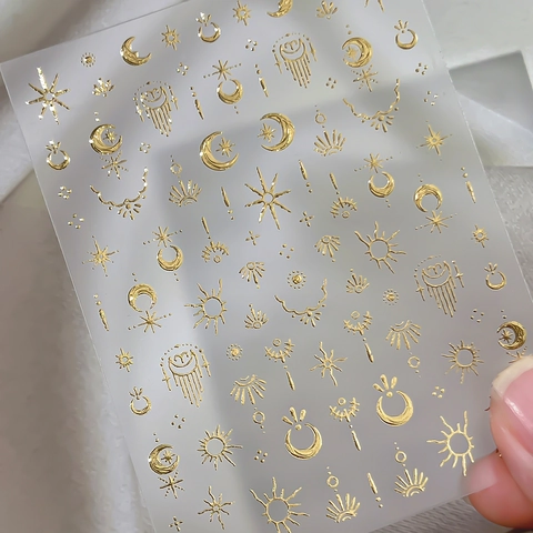 3D Celestial Nail Art Stickers Gold Silver Bronzing Moon Star Sun Astrological Designs Bohemian Decals For Women Manicure