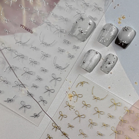 3D Embossed Bowknot Ribbon Nail Art Stickers Metallic Gold Silver Holographic Laser DIY Manicure Decoration For Women