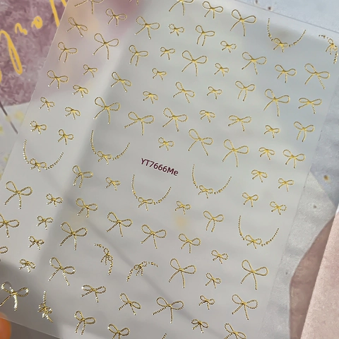 3D Embossed Bowknot Ribbon Nail Art Stickers Metallic Gold Silver Holographic Laser DIY Manicure Decoration For Women