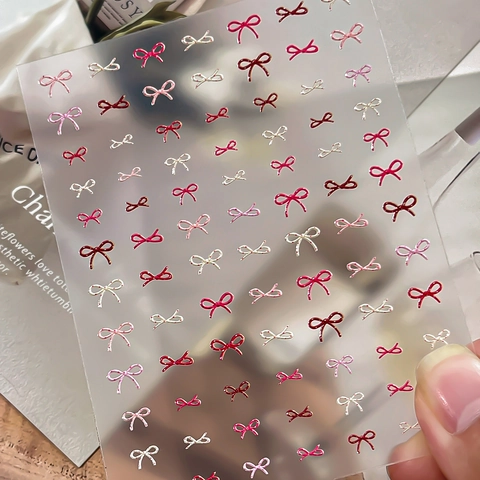 3D Embossed Nail Art Stickers Bowknot Polka Dot Lace Pattern Sweet Coquette Style Manicure Decoration Jewelry For Women