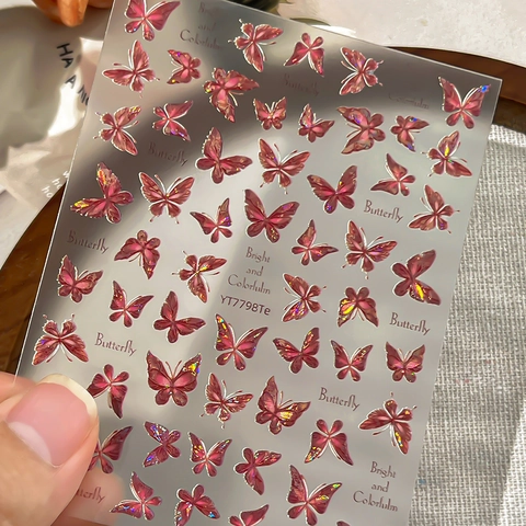 Holografische Vlinder Nagelstickers Voor Vrouwen Metallic Laser 3D Reliëf Vlinder DIY Manicure Decoratie