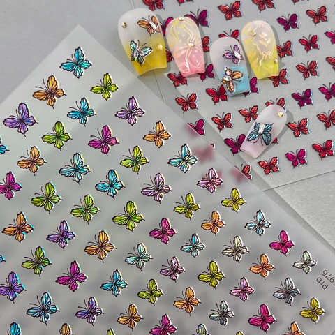 Holographic Butterfly Nail Art Stickers Laser Metallic Butterfly Decals Self-Adhesive Nail Decorations For DIY Manicure Women