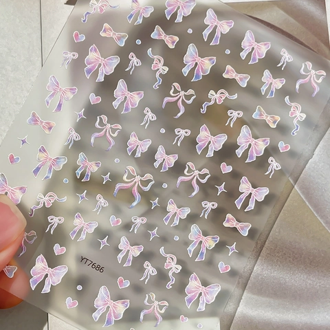 Adesivi per Unghie con Fiocco Laser a Rilievo 3D Cangiante Cuore Stella Decalcomanie per Unghie Autoadesive per Donna Decorazione Manicure DIY