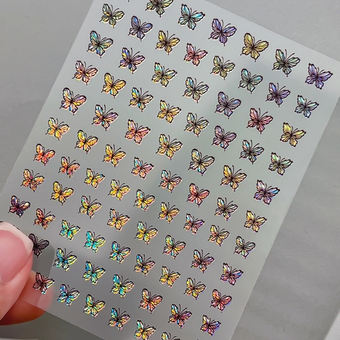 Holographic Butterfly Nail Art Stickers Laser Metallic Butterfly Decals Self-Adhesive Nail Decorations For DIY Manicure Women