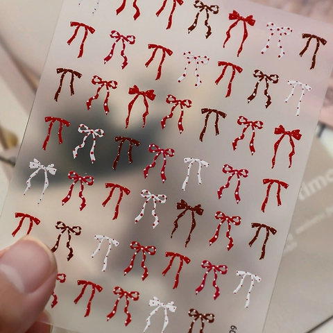 3D Embossed Bowknot Nail Art Stickers Sweet Polka Dot French Style Manicure Decals For Women DIY Nail Decoration