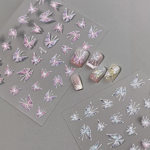 5D Relief Butterfly Nail Art Stickers Holographic Laser Gradient Hand Painted Adhesive Decals For Women DIY Manicure Decoration