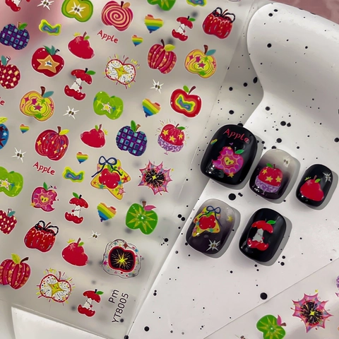 Bunte Apfel Thema Nagel Aufkleber Ultradünne Selbstklebende Fruchtmuster DIY Maniküre Dekoration Damen Nagelkunst Zubehör