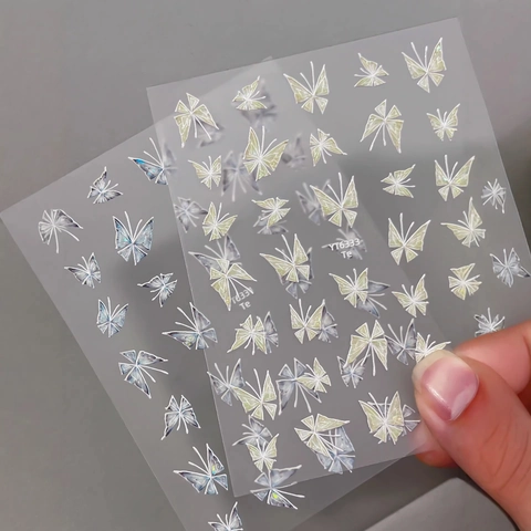 5D Relief Butterfly Nail Art Stickers Holographic Laser Gradient Hand Painted Adhesive Decals For Women DIY Manicure Decoration