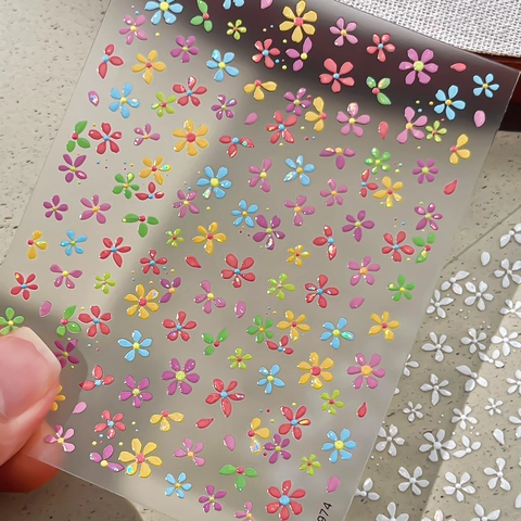 5D Relief Flower Nail Art Stickers Embossed 3D Floral Self Adhesive Manicure Decals For Women Sweet Korean Style DIY Manicure Decoration